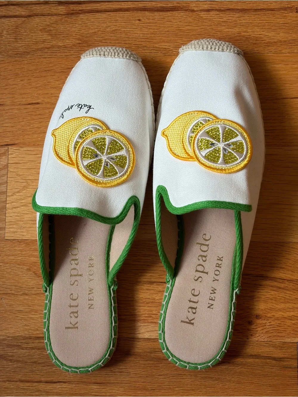 New Kate Spade NY Azura Lemons Canvas Slip-On Espadrille Mules Lemon sparkle 9
